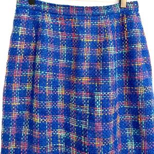 Vintage Maggy London Tweed Like Blue Colorful Plaid Business Casual Suit Skirt